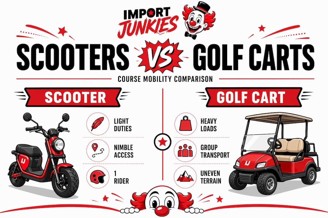 Infographic comparing scooters and golf carts for course operations
