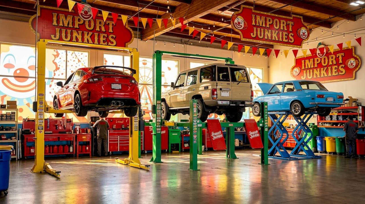 Multiple types of auto lifts in garage