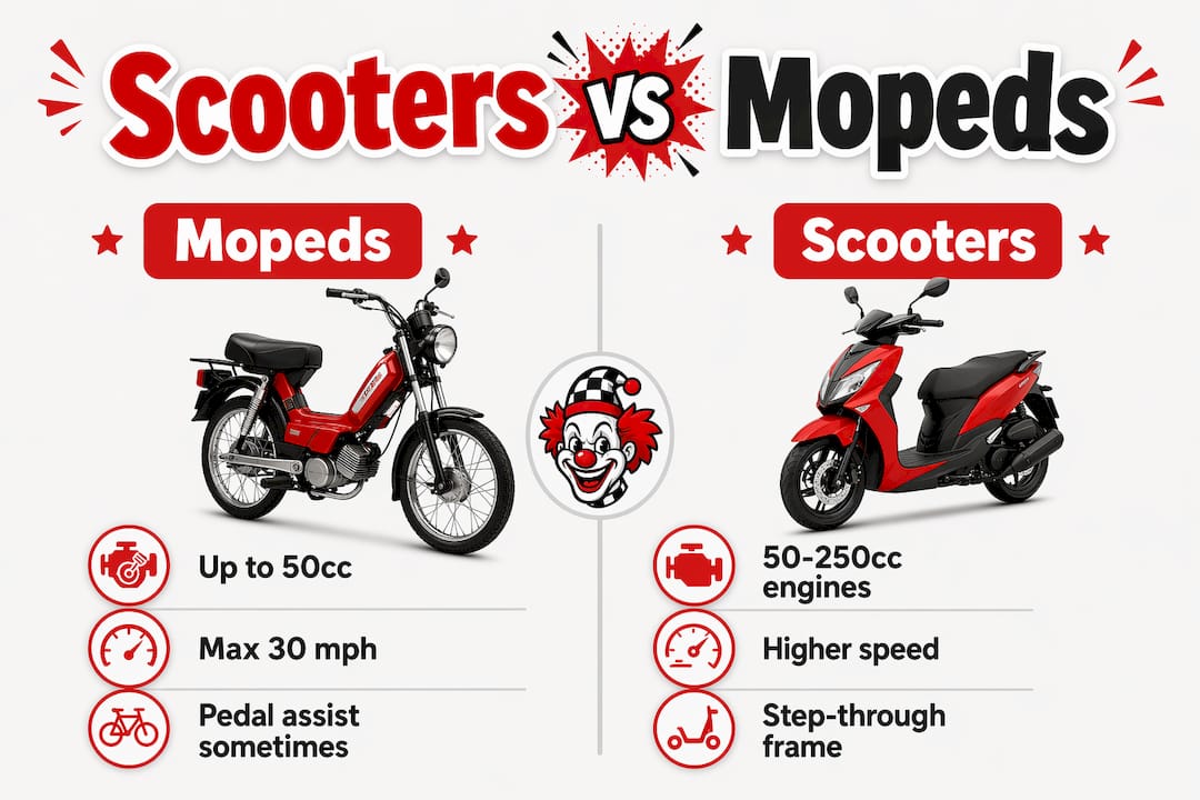 Infographic comparing scooters and mopeds key features