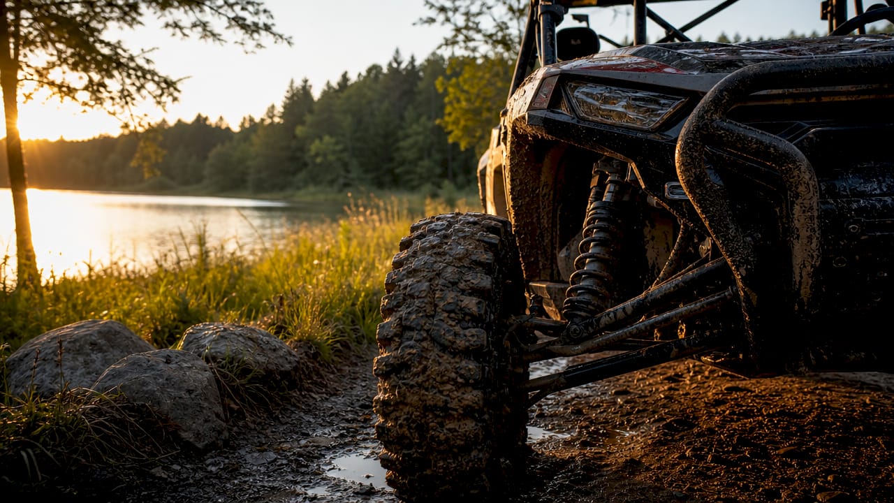 Detailed close-up of off-road vehicle suspension