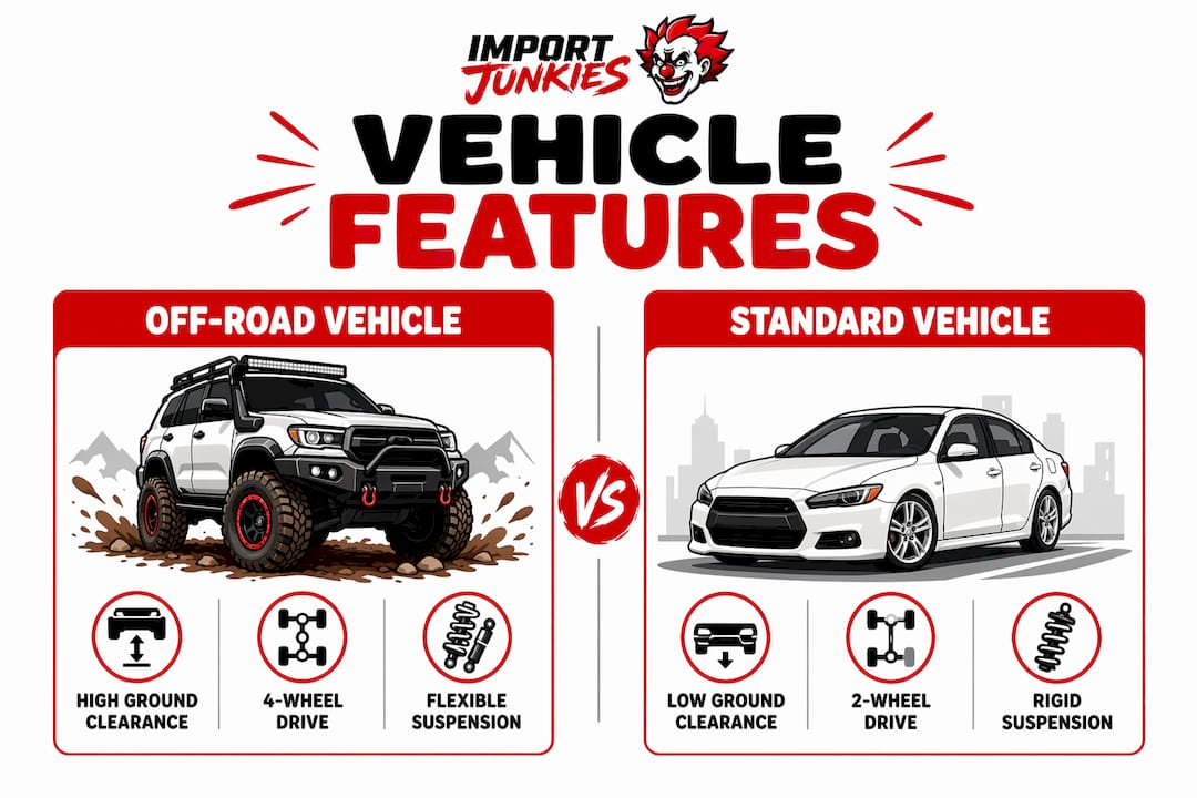 Infographic comparing features of off-road and standard vehicles