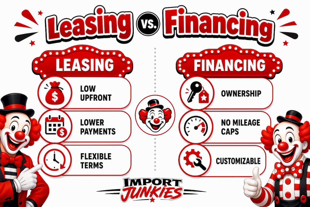 Infographic comparing leasing and financing business vehicles