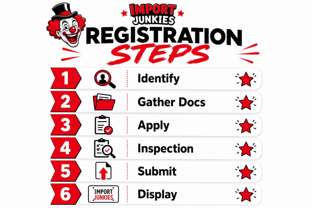 Infographic illustrating 6 steps to register off-road vehicles