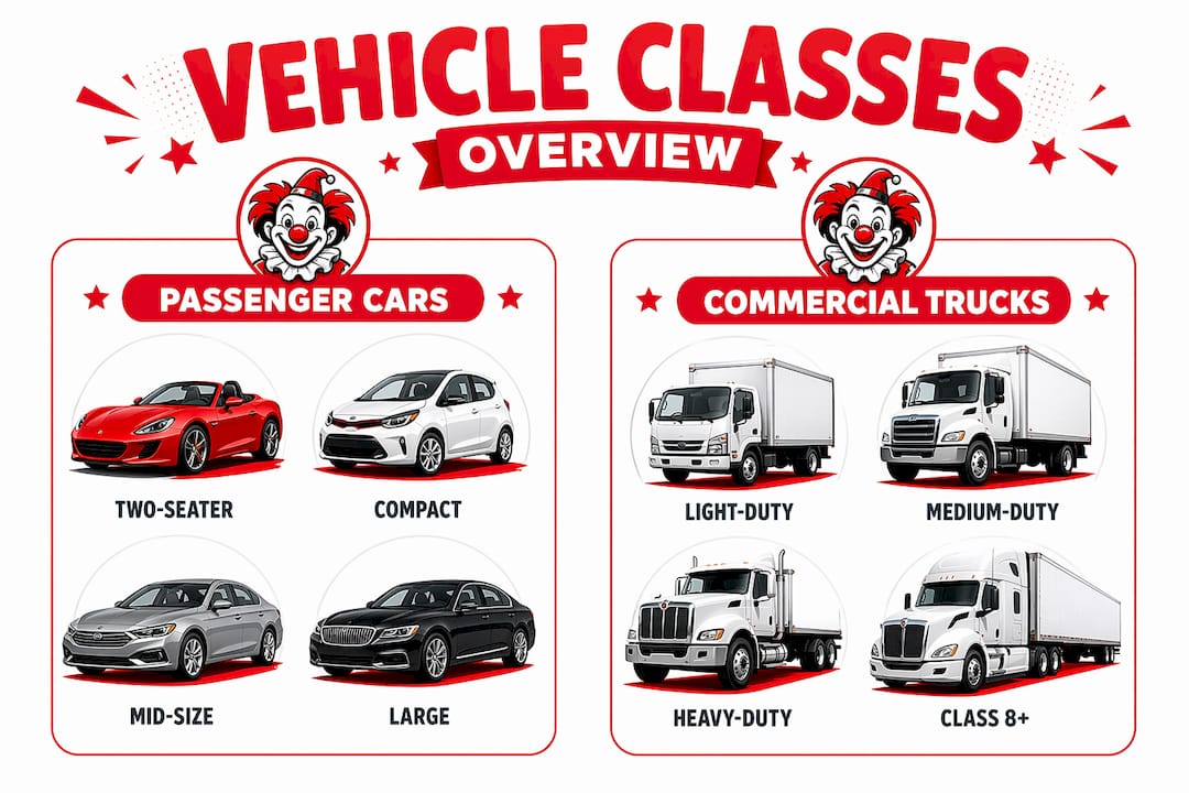 Infographic comparing passenger and commercial vehicle classes