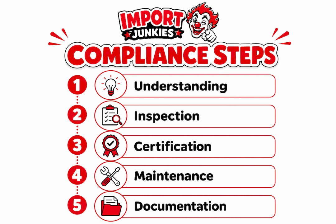 Infographic outlining auto lift safety compliance steps