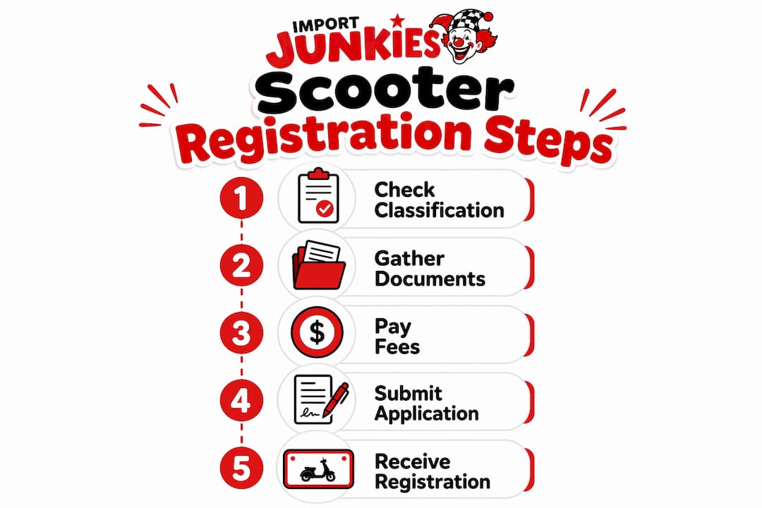 Infographic illustrating step-by-step scooter registration process