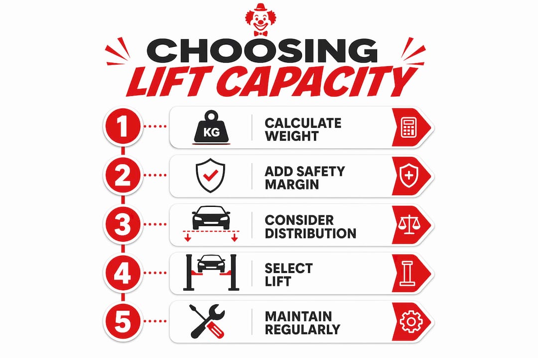 Infographic illustrating car lift capacity calculation steps