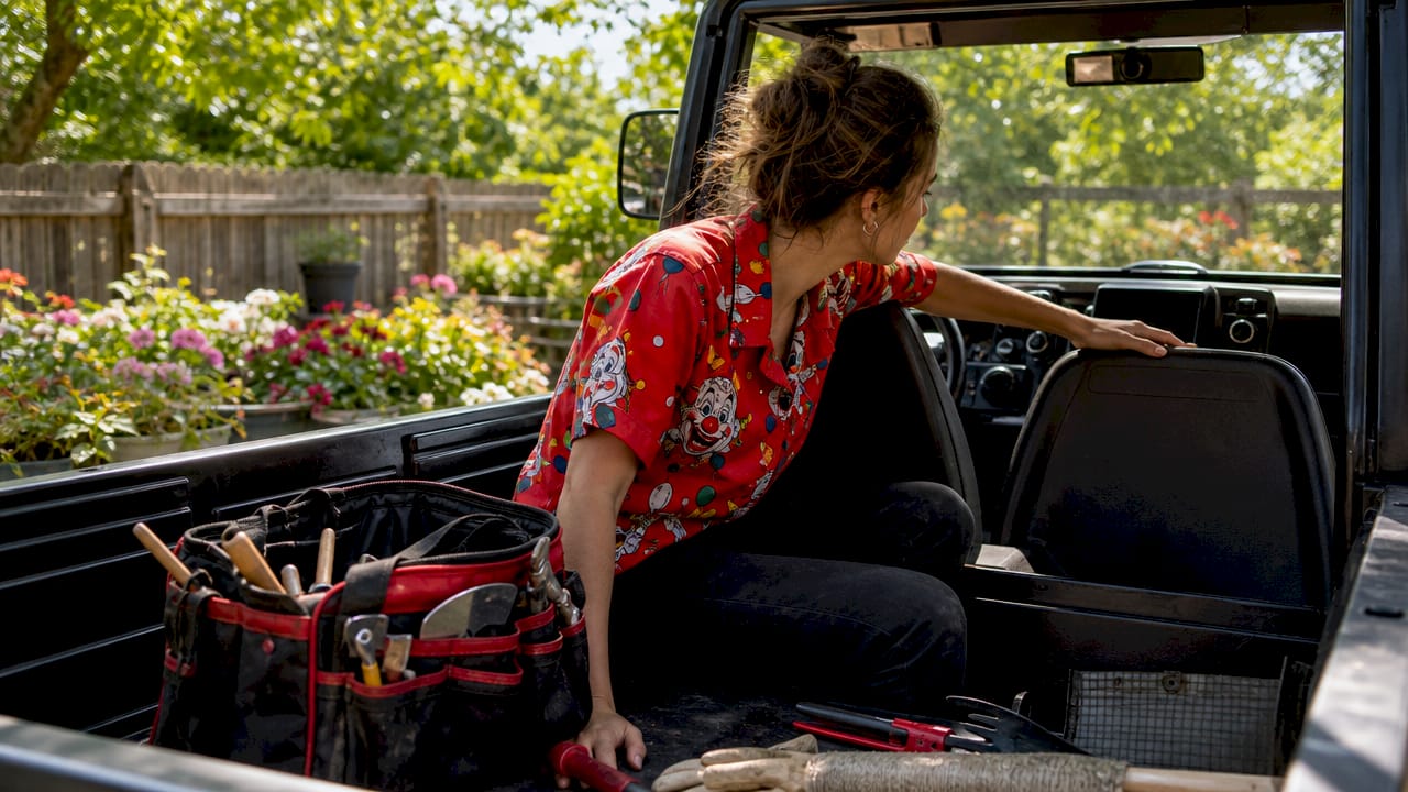 Technician inspecting electric utility vehicle controls