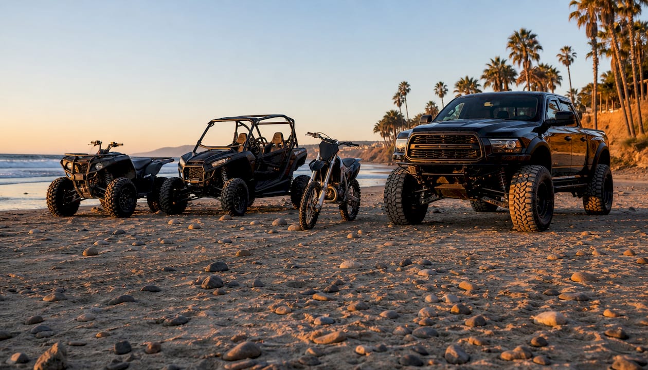 Four main off-road vehicle types outdoors on rugged terrain