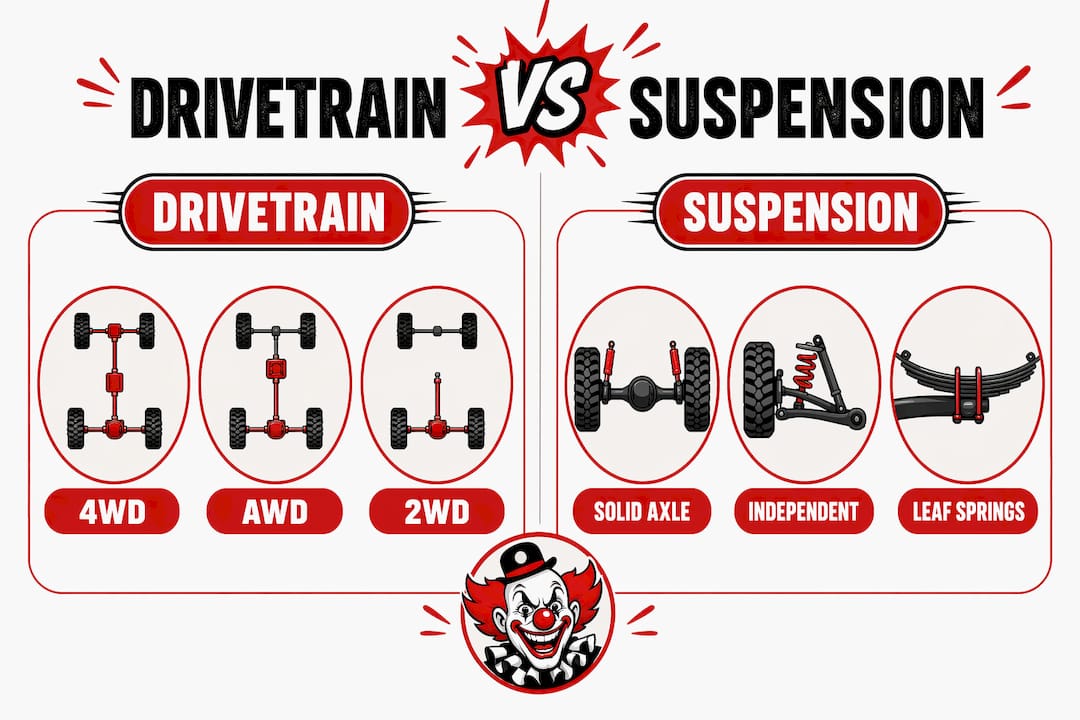 Infographic comparing drivetrain and suspension types