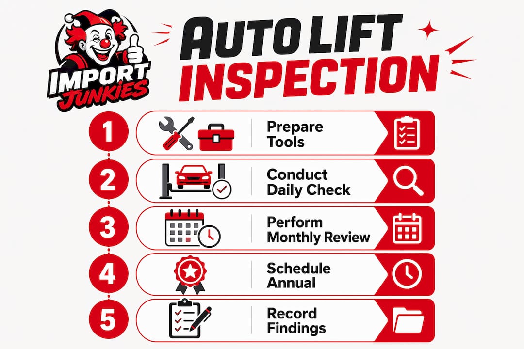 Infographic showing step-by-step auto lift inspection process