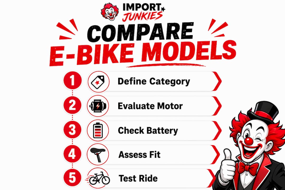Infographic illustrating step-by-step e-bike comparison method