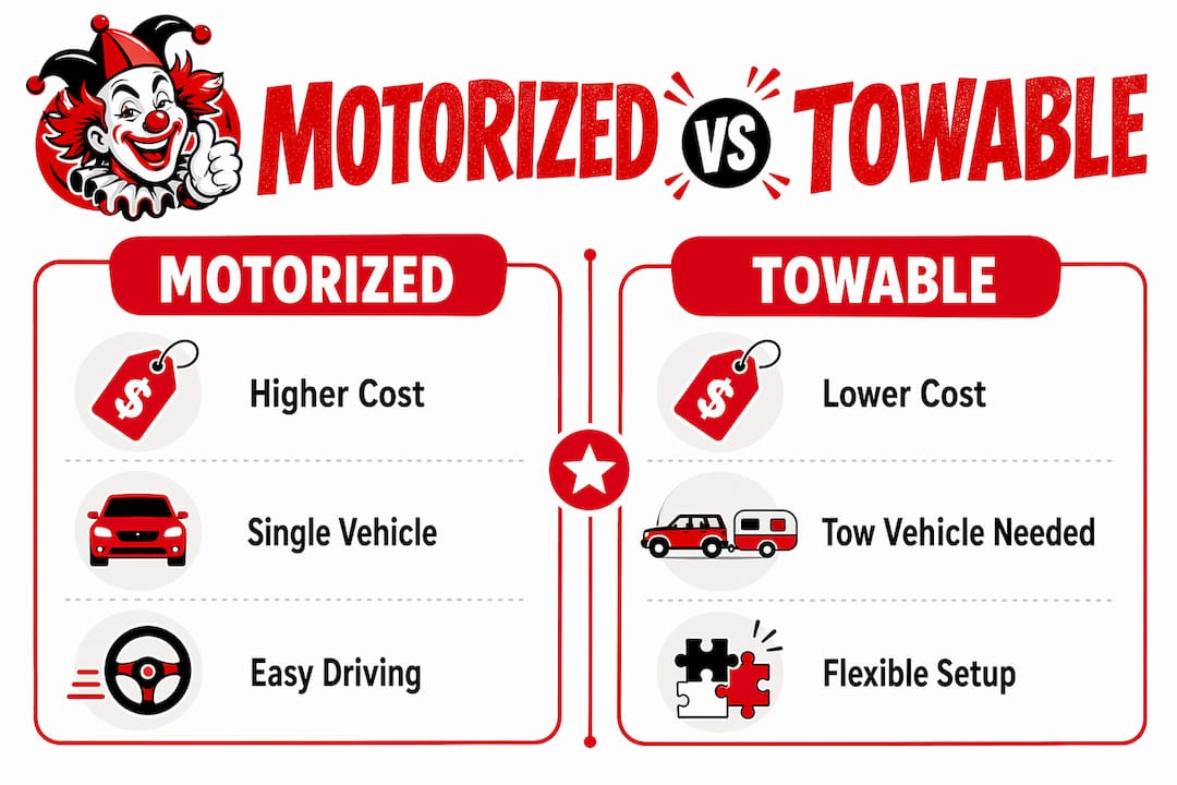 Infographic comparing motorized and towable RV types