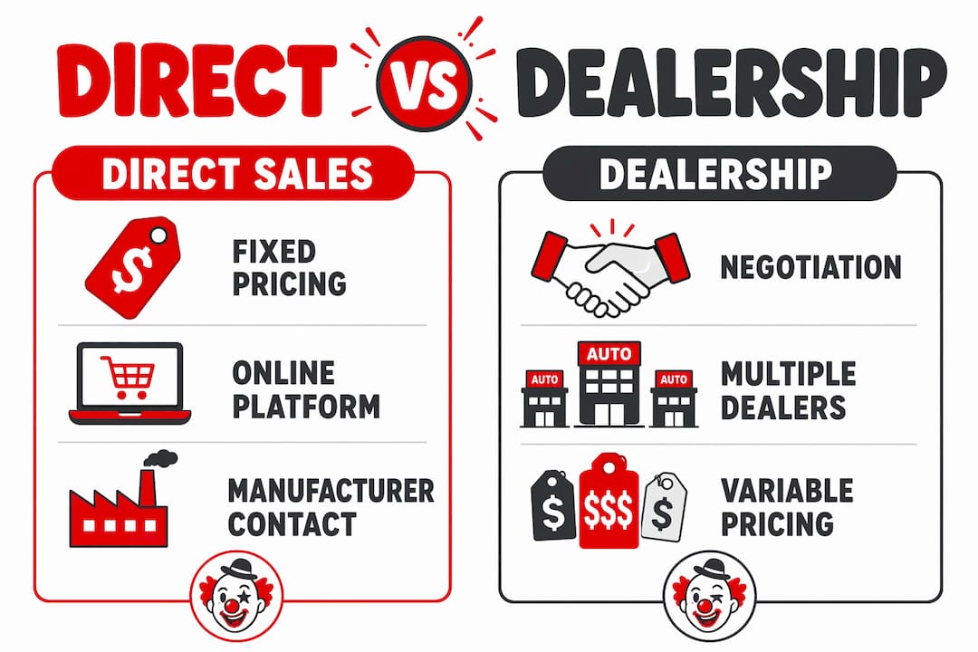Infographic comparing direct sales and dealerships