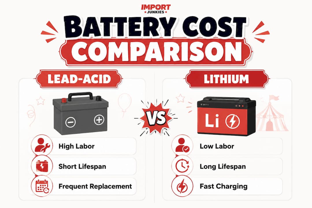 Infographic comparing lead-acid and lithium golf cart batteries