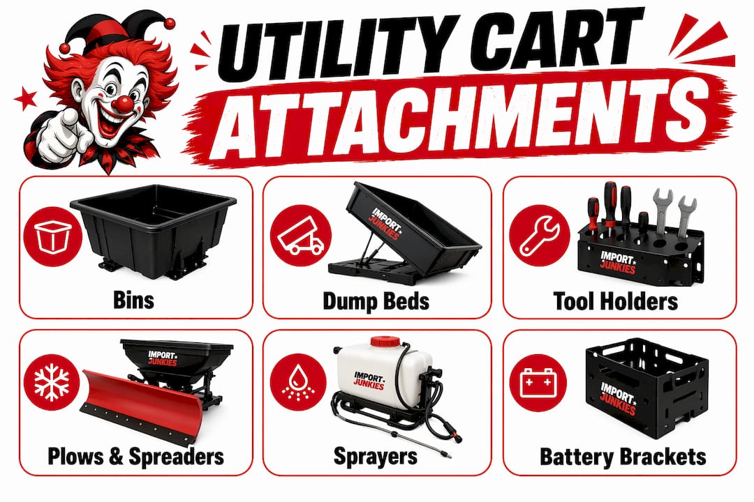 Infographic illustrating main types of utility cart attachments