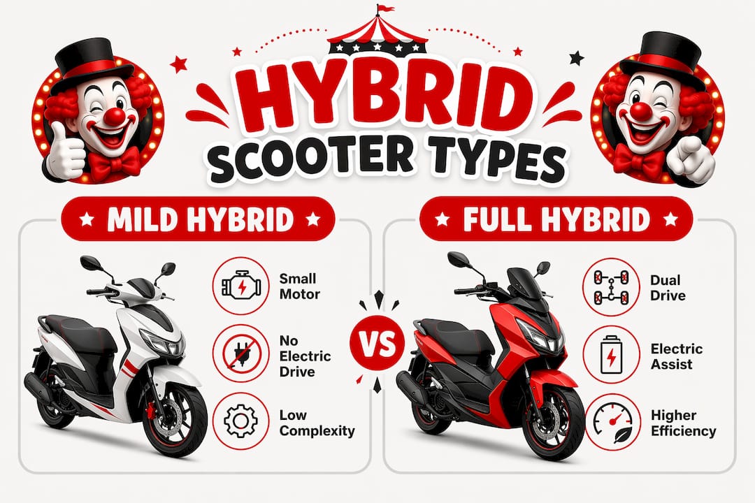 Infographic comparing mild and full hybrid scooter types