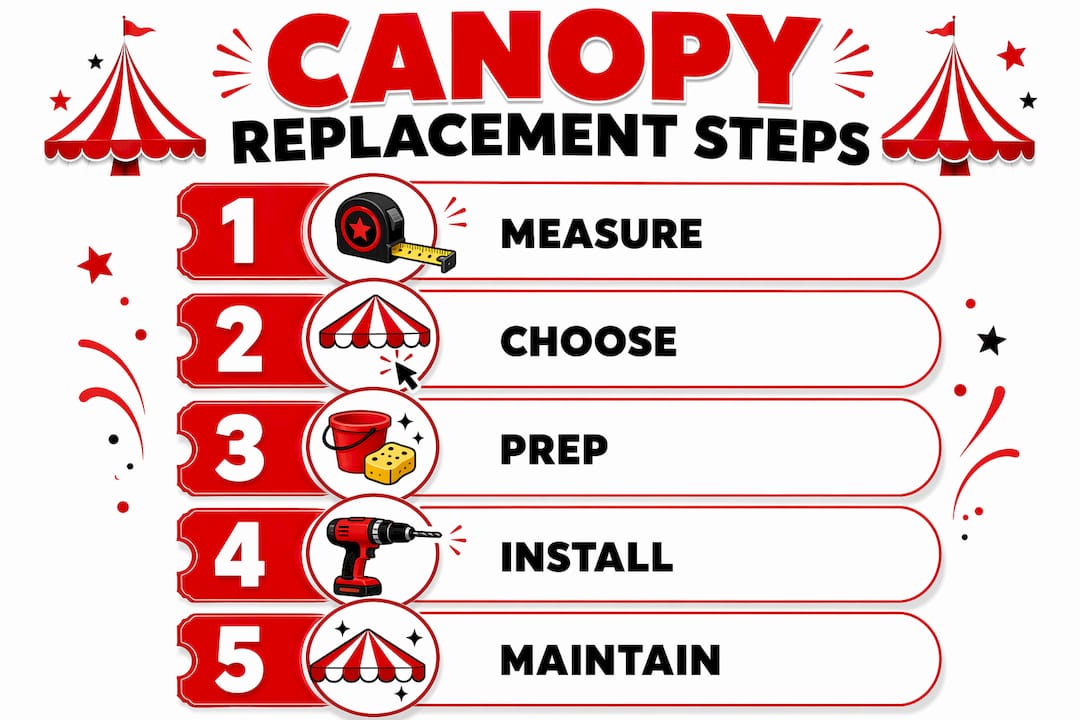 Infographic showing golf cart canopy replacement steps