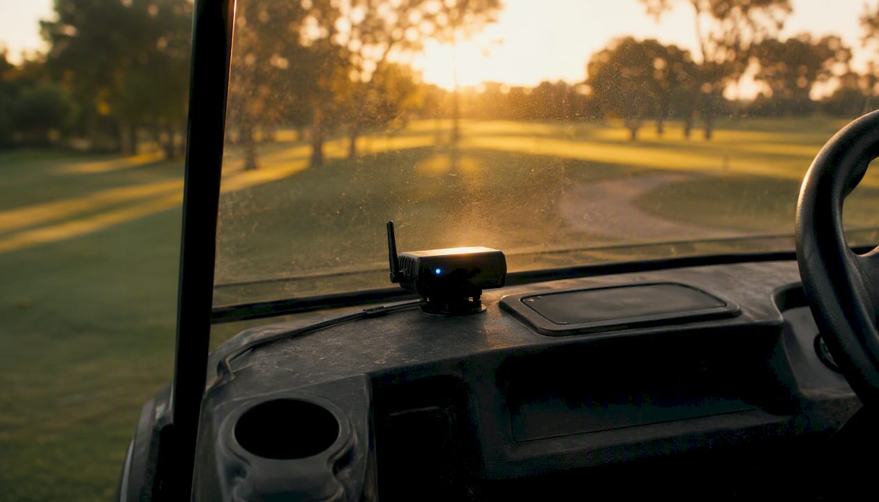 Telematics device in golf utility vehicle dashboard
