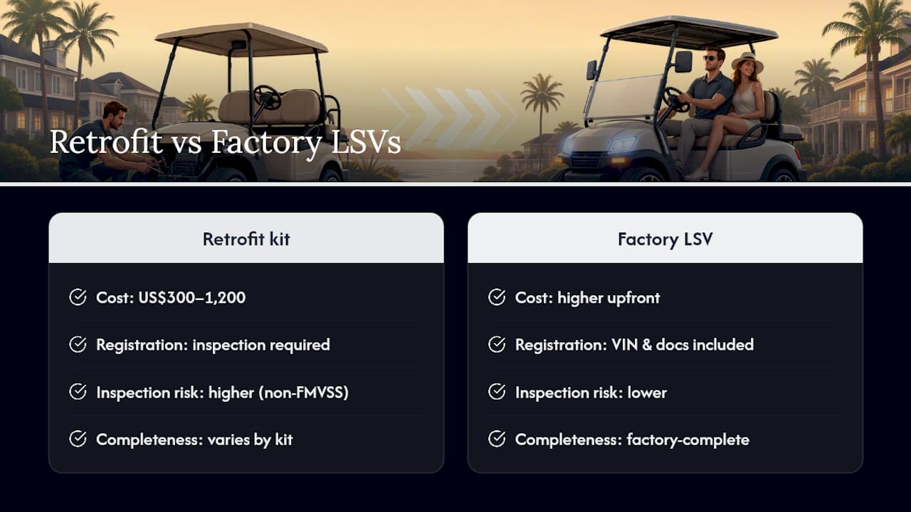 Cost comparison infographic of retrofit kits versus factory LSVs
