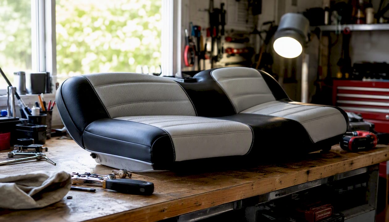 Contoured golf cart seat cushion close-up