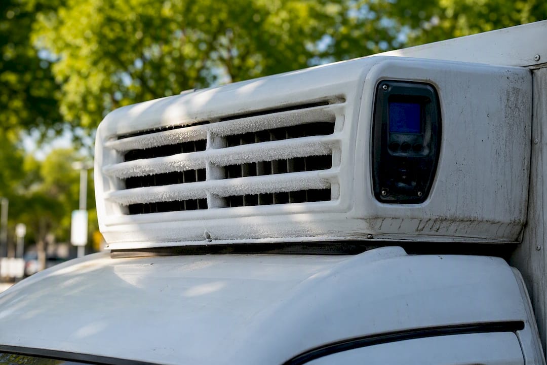 Refrigerated truck cooling unit close-up