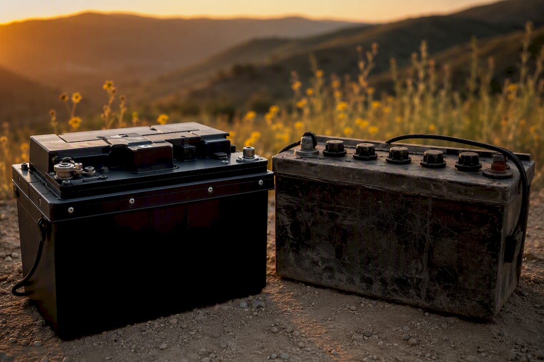Two types of golf cart batteries side by side