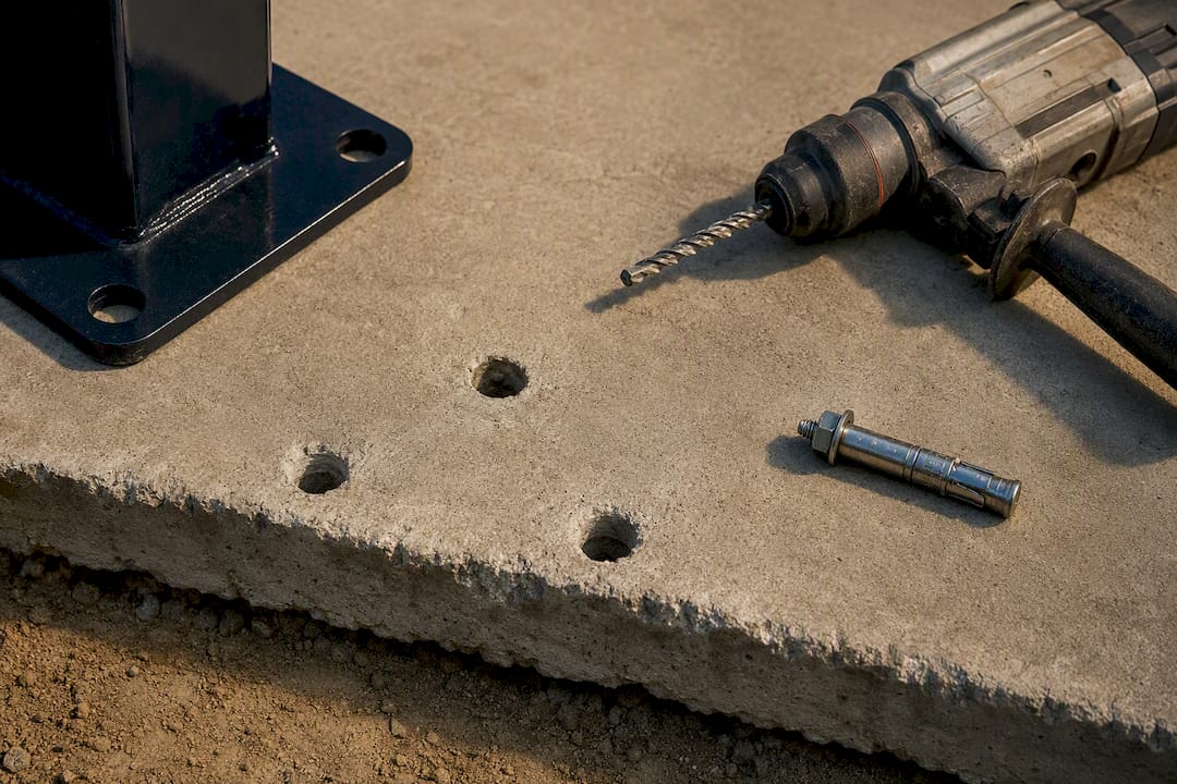 Concrete slab prepared for lift anchors