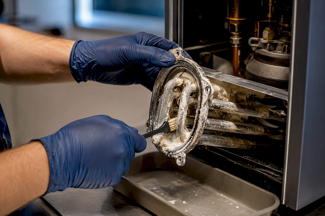 Mineral scale removed from heating element