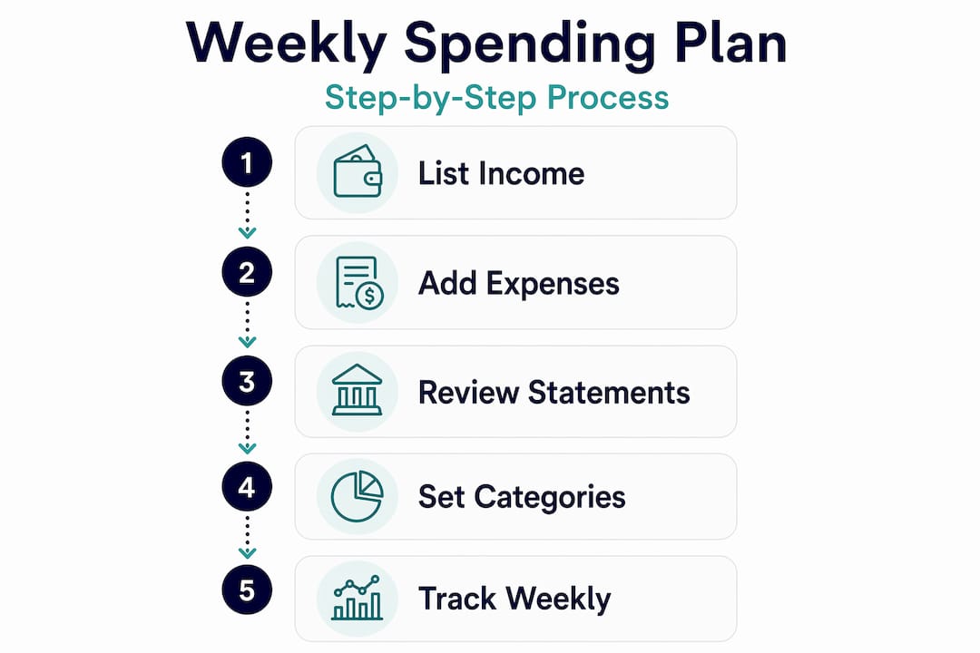 How To Create A Weekly Spending Plan That Works 6 Infographic outlining weekly spending plan steps
