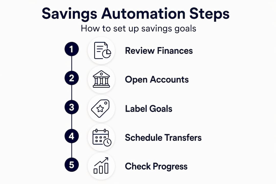 How To Automate Personal Savings Goals Effectively 2 Infographic showing steps to automate savings goals