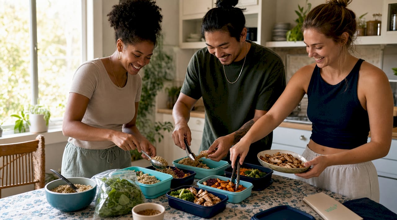 How To Save Money On A Tight Budget In 2026 2 Hands packing bulk cooked meals into containers