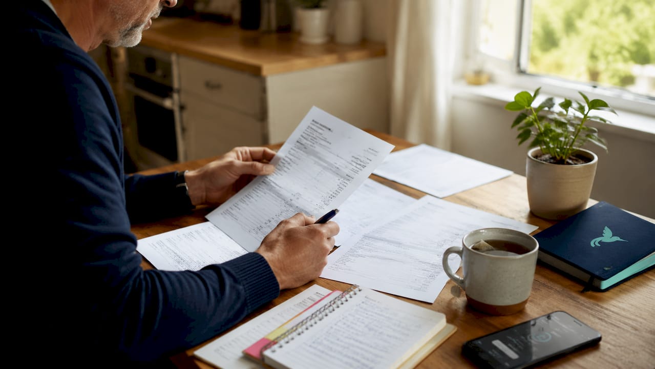 Personal Finance Automation Benefits For Ages 18-45 2 Hands reviewing financial documents at desk