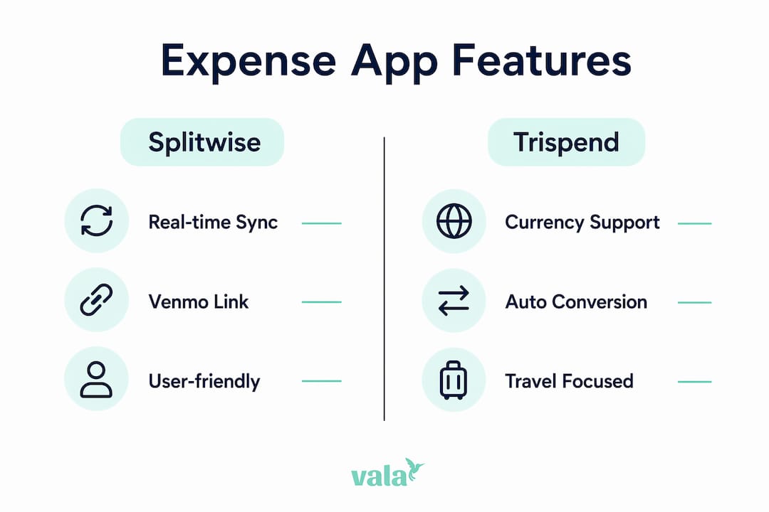 How To Track Group Spending In Real Time 3 Infographic comparing features of Splitwise and Trispend apps