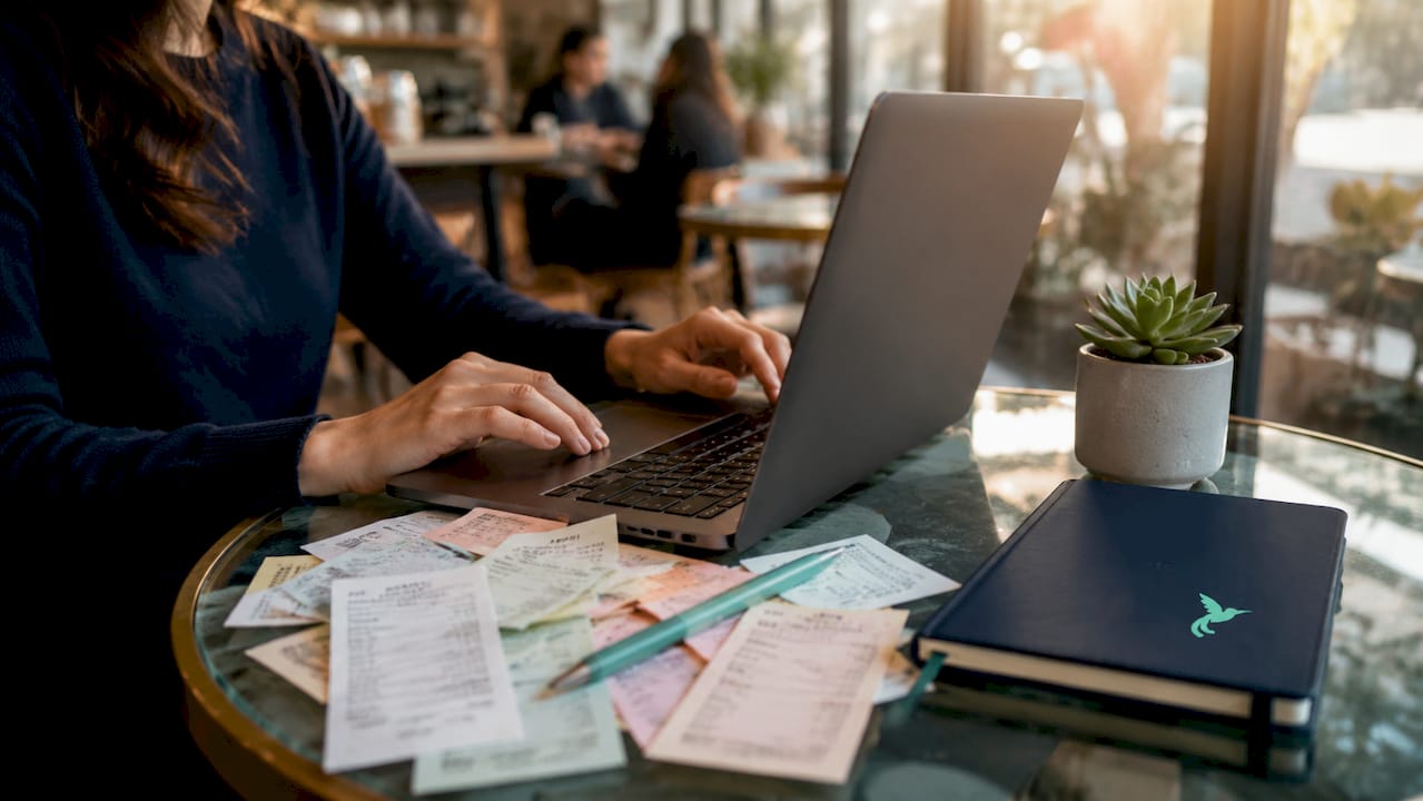 How To Track Group Spending In Real Time 2 Close-up hands typing expenses on laptop keyboard