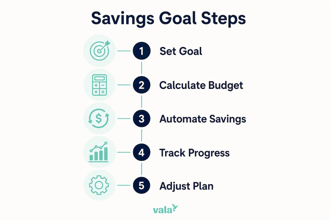 Infographic showing 5 key steps for savings goals