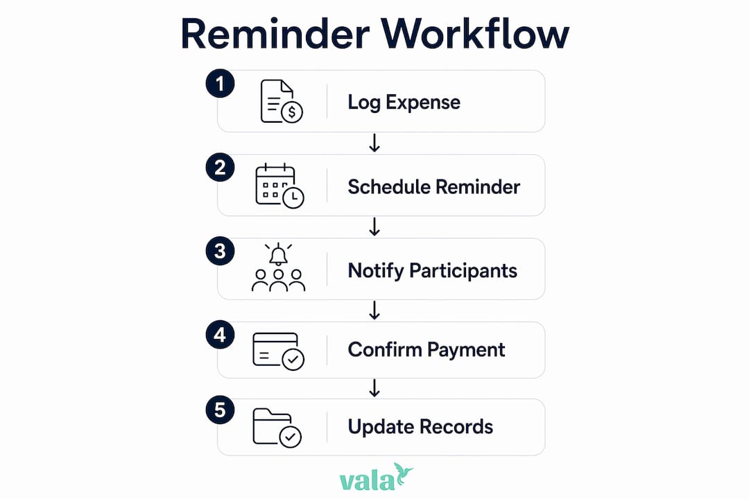 Infographic illustrating shared expense reminder workflow