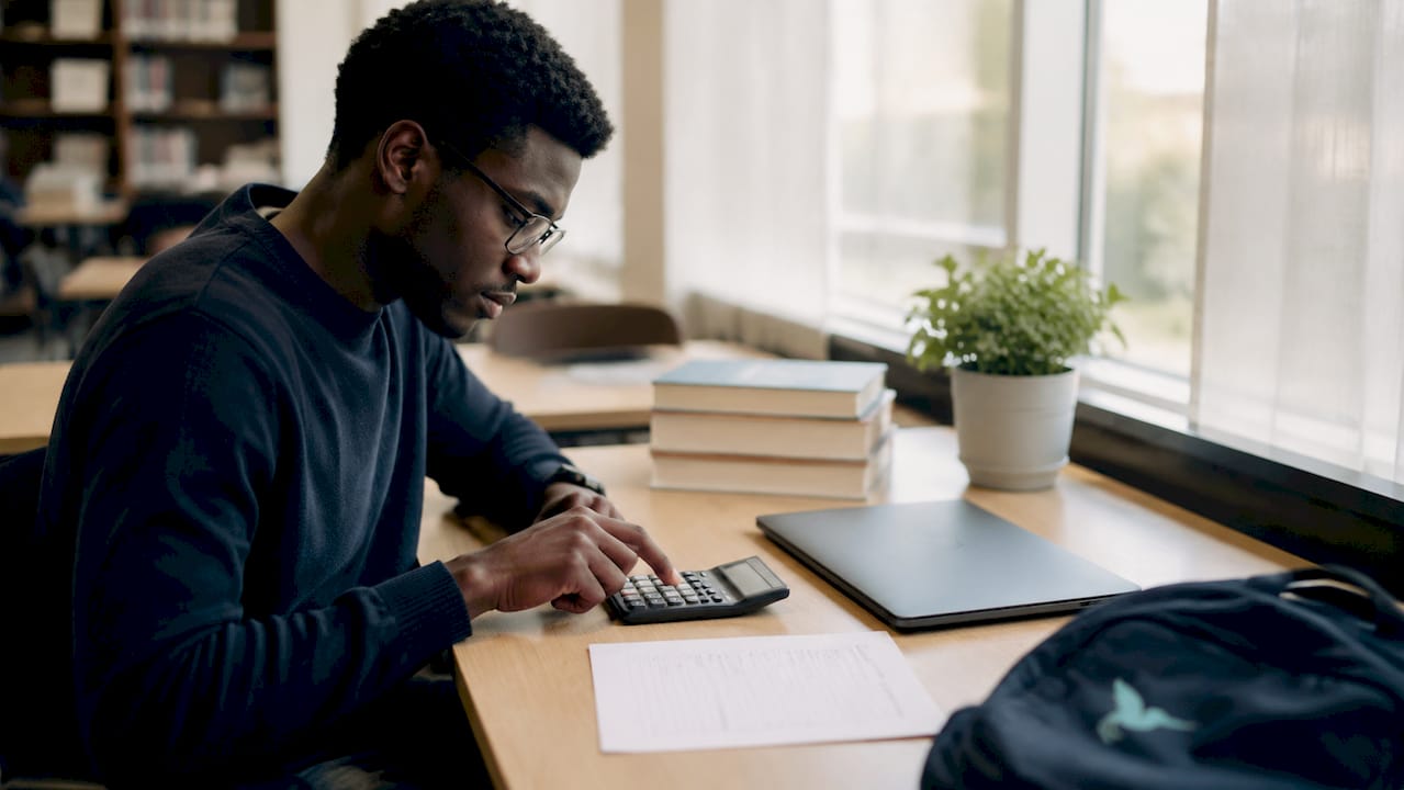 Student Budget Checklist Essentials For College In 2026 2 Hands calculating fixed college expenses at table