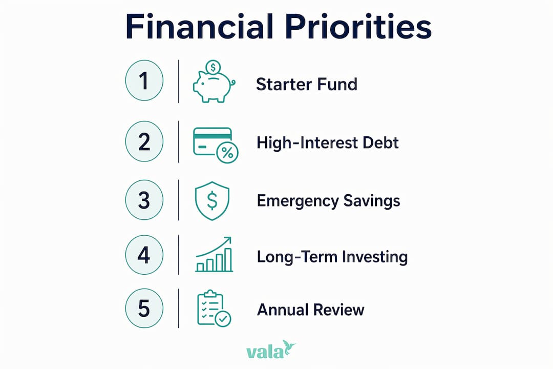 Financial Planning For Young Professionals: 2026 Guide 3 Infographic on financial priority steps