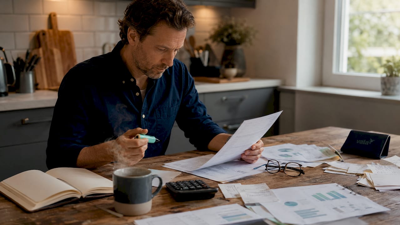 Annual Savings Milestones: Examples For Ages 18–45 2 Overhead view of man organizing finances at home desk