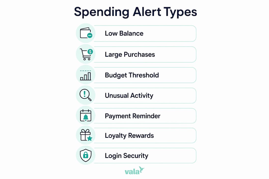 The Real Role Of Spending Notifications In 2026 2 Infographic showing types of spending notifications