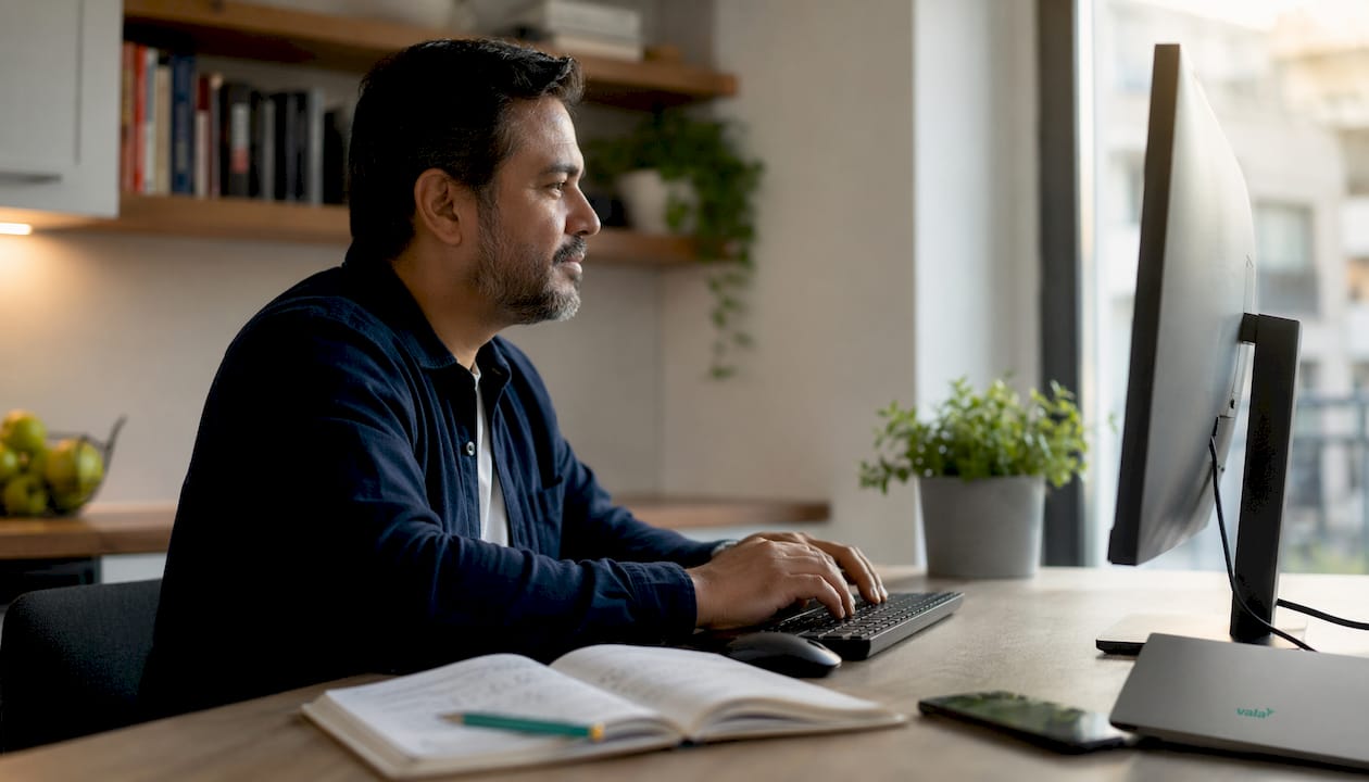 Best Goodbudget.com Alternatives For 2026: Top Picks 3 Man typing at home office desk with computer