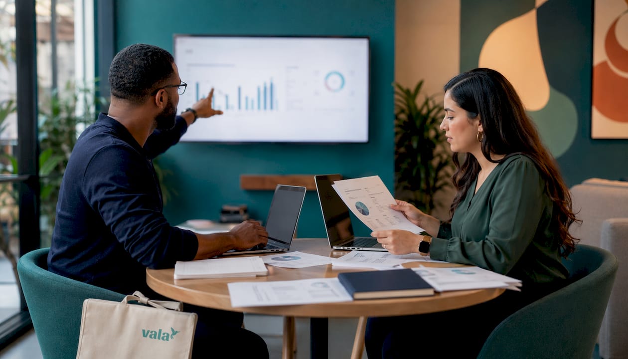 Two colleagues reconciling shared expenses