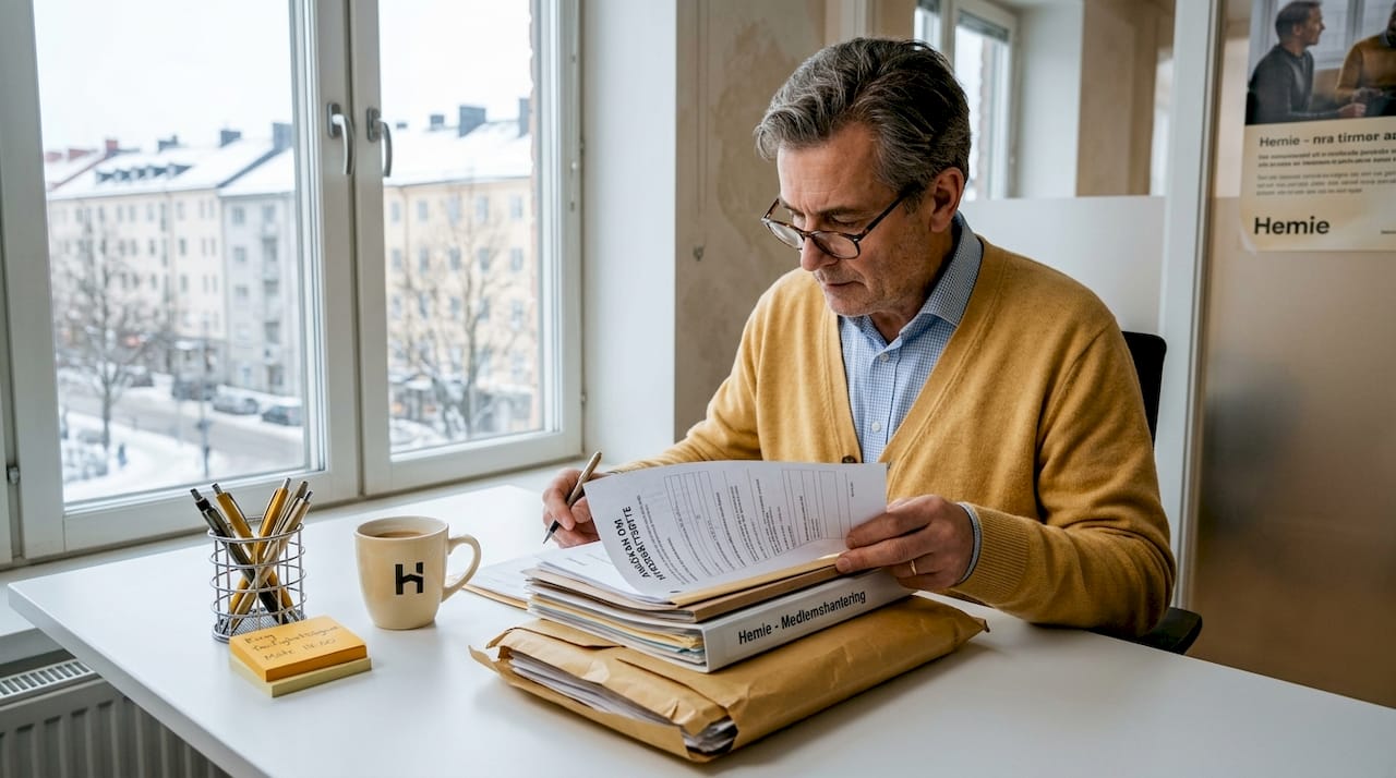 Hyresvärden går igenom ansökan om byte på kontoret