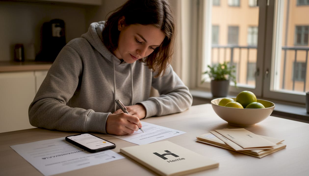 Hyresgäst som fyller i blanketten för lägenhetsbyte