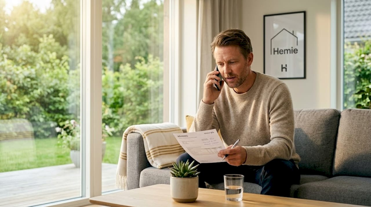 Man sitter och pratar om hyran i vardagsrummet.