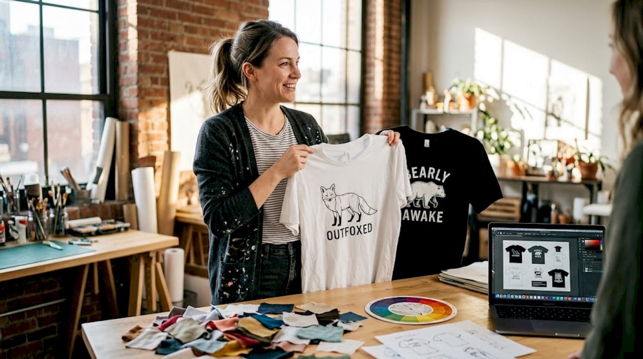 Artist comparing shirt mockup designs