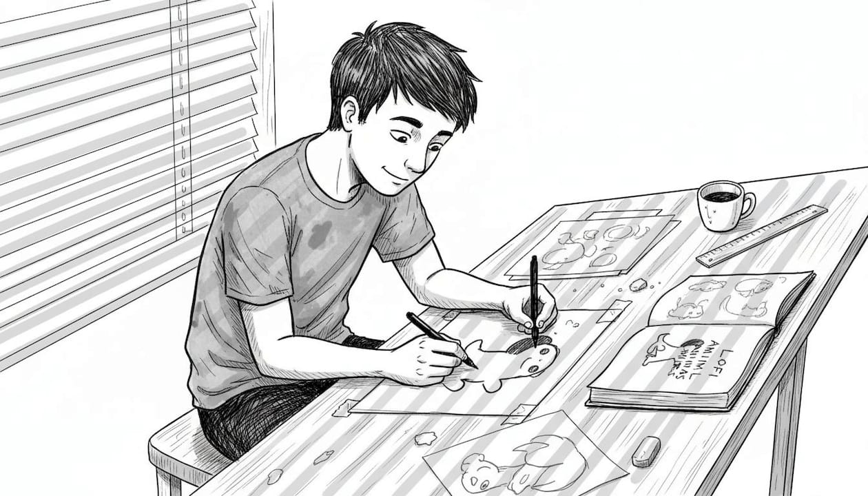 Designer drawing minimalist otter shirt sketch