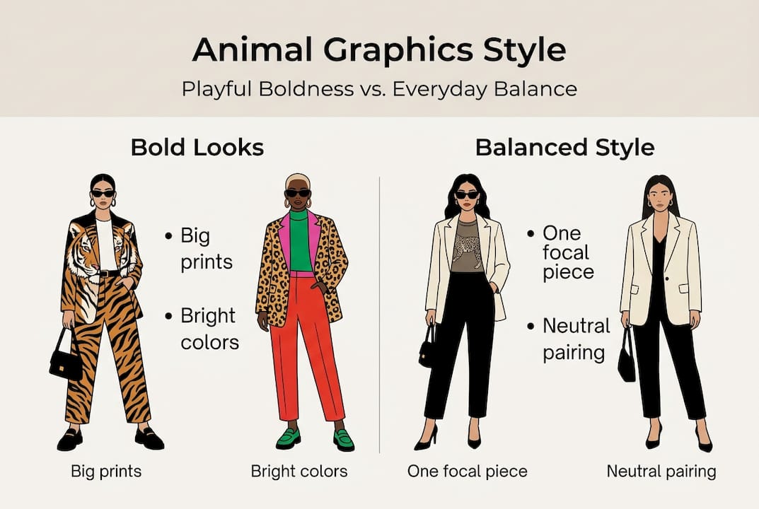 Infographic showing bold vs balanced animal graphic style