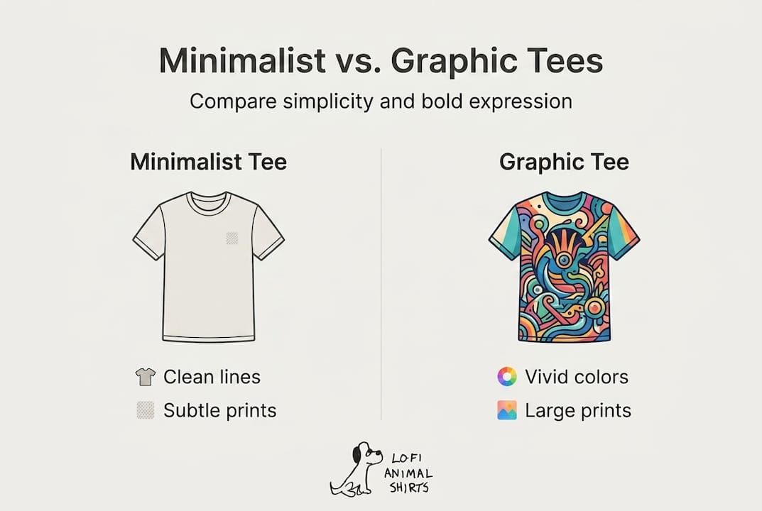 Minimalist vs graphic tee feature comparison infographic
